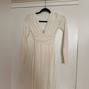 Oh Polly Creamy-white V-Neck Long Sleeve Dress